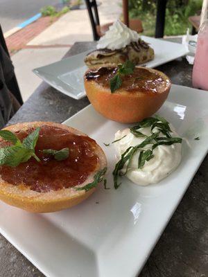 Grapefruit brûlée. The honeyed yogurt with shredded mint was such a refreshing, warm weather treat.