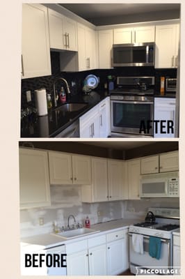 Before and Afters. Classic Painting & Remodeling did the backsplash, flooring, recessed lights and paint