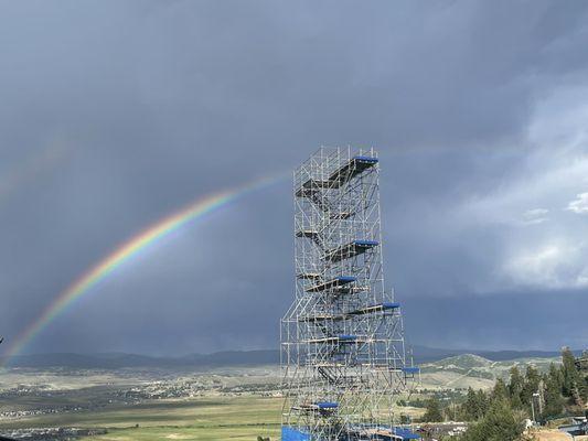 Rainbow over diving platform