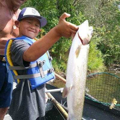 Justin's first steelhead.