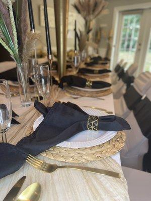 Gold & black table setting