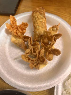 Crab Rangoon and egg roll