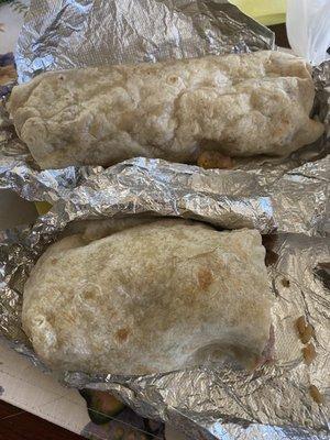 Chicken and asada burritos