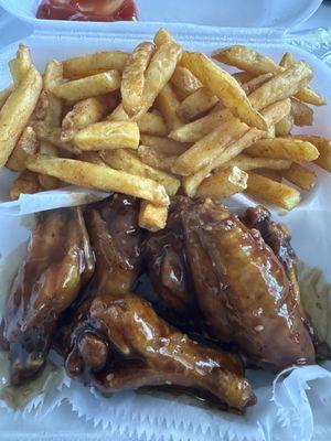 Teriyaki wings and fries