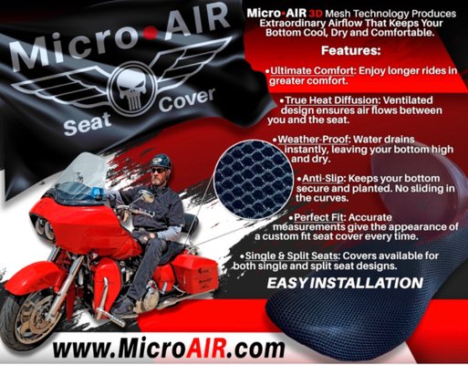 MicroAir seat cover, best 3D net that protects the rider from wetness on the seat. Resistant, easy to install