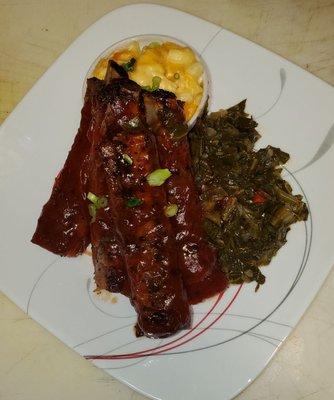 4pc Pork Spareribs with Alabama Collard Greens and Mac & Cheese