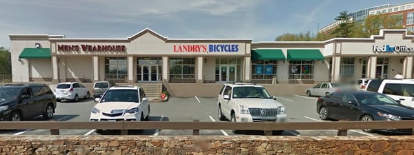 front of Landry's Bicycles store in Braintree