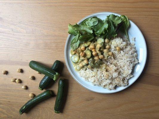 Curry zucchini chickpea dish with jasmine rice (in-home chef service, Nyc)