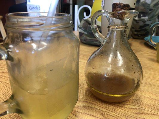 Home made dressing and Green Tea drink