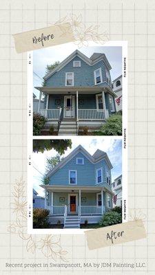 Before and after of an exterior project we completed in Swampscott.