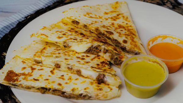 steak quesadilla, made with a 14-inch tortilla.