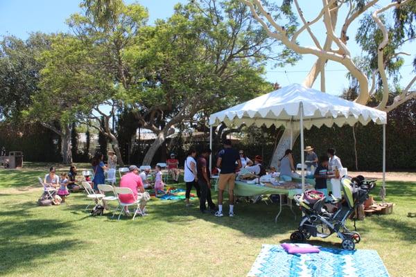 Rented a canopy tent, tables and chairs.