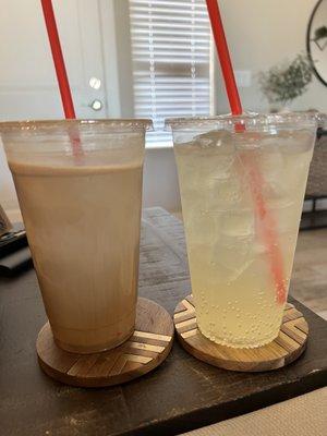 An "iced" coffee and an Italian soda "with cream." Mmm not quite.