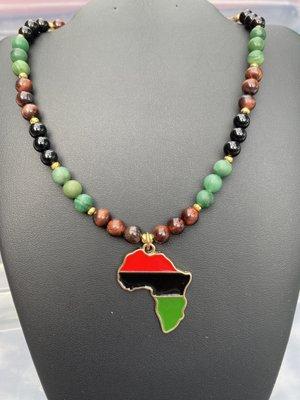 Red Tiger's Eye, Black Onyx, and Green Jade and Africa Pendant