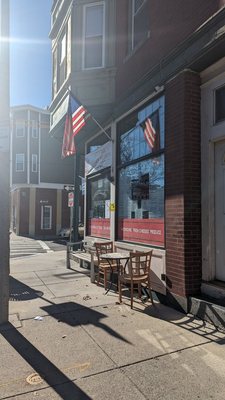 Seating outside the store