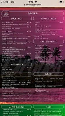 Drink menu oct '22