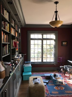 This is a before picture of some built-ins of a library in Belmont, MA