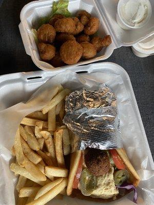 fried mushrooms + falafel gyro (add jalapeños!)