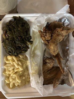 3-pc wings with collards, Mac-n-cheese