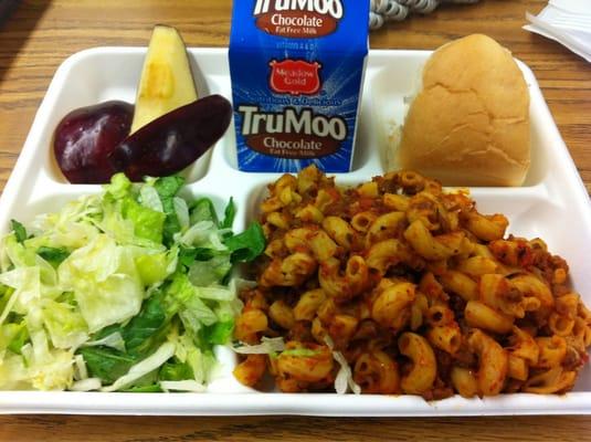 Macaroni & Cheese, Roll, Apples and Salad.