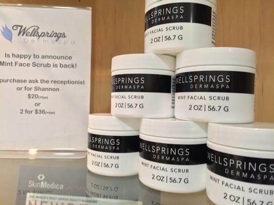 Try Wellsprings Mint Facial Scrub. You will become addicted like everybody else!