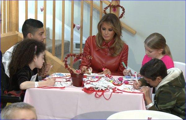 First Lady at the Children's Inn at the National Institute of Health for Valentine's Day.