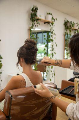 Tousled, high bun by Amber