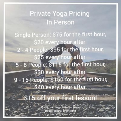 Pricing for In Person Private Yoga Lessons