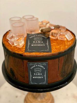 Custom themed Jack Daniels barrel cake.