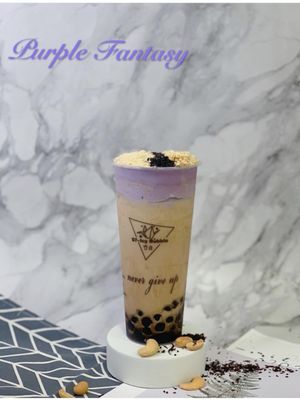 Purple Fantasy (milk tea with taro foam and boba)