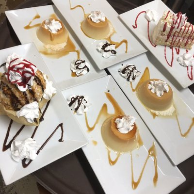 Fried Ice cream, flan and tres leches cake