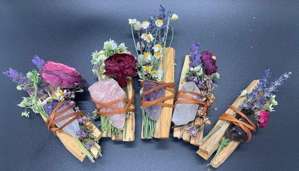 Palo santo and crystal smudge bundles