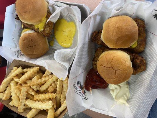 Sunday chicken sandwich and sour cream and onion fries