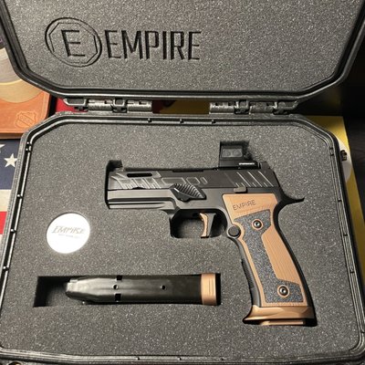 EMPIRE P320 carry (tano) Sig AXG w/Holosun EPS, Agency Arms barrel, GoGun Gas Pedal and Apex +10% trigger return spring. Custom EMPIRE case!