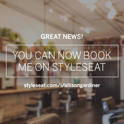 BOOK ON STYLESEAT.COM/ALLISONGARDINER