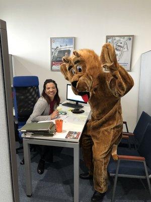 Albertina and our mascot working.