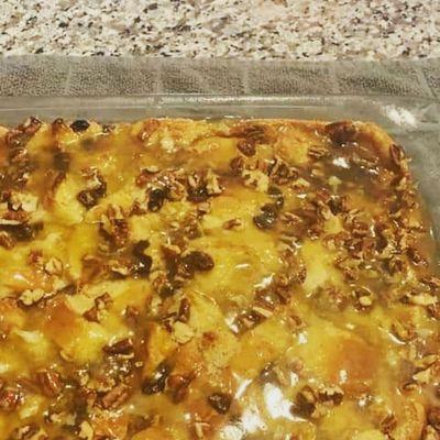 Pecan and Raisin bread pudding.