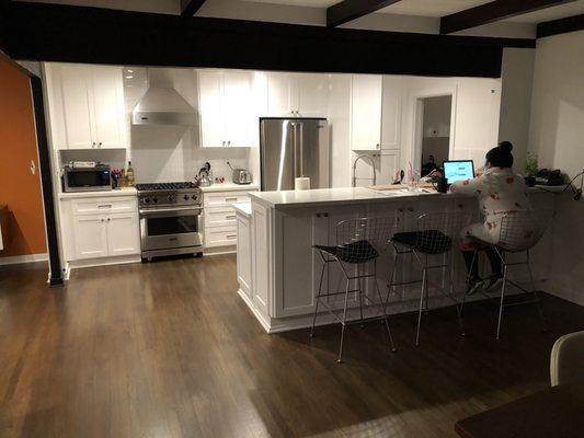 Kitchen and dining room all white