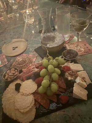 Charcuterie with espresso martini and gin martini