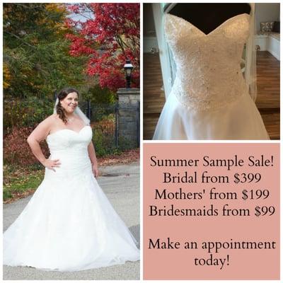 Sample Sale! August 5-8th, 2015.  Bridal from $399.  Mothers' from $199, Bridesmaids from $99. Make your appointment today!