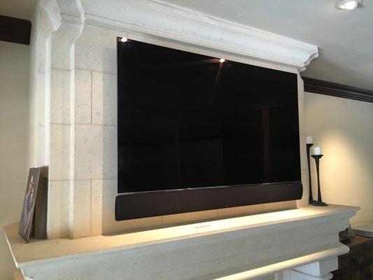 75" Sony over a Fireplace with Artison Soundbar