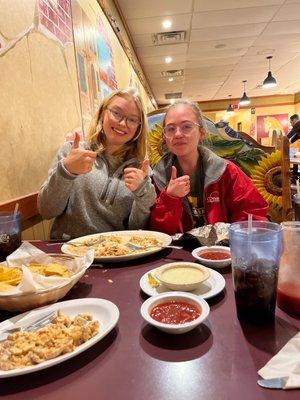 Two pals eating some dinner!