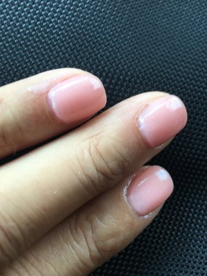 Smudges, bumpy, no care for detail
 Also cut my cuticle so aggressively I was bleeding