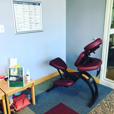 Sports, deep tissue, relaxation and chair massage is available here