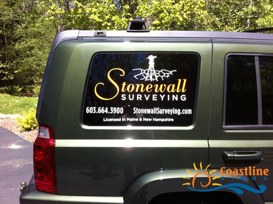 Stonewall Surveying vehicle lettering. Simple, but very effective advertising and low cost per impression.