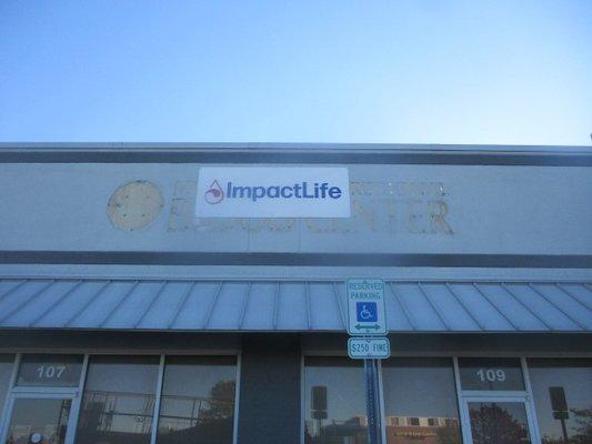 ImpactLife temporary Donor Center Signage in Galesburg