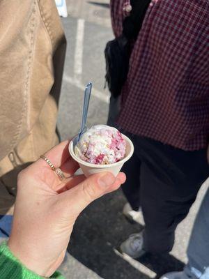 triple berry cobbler mini in a cone.