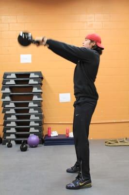 Matthew demonstrating excellent hip extension with this kettlebell swing!