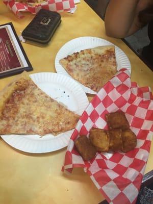 Two slices of cheese and Fried Ricotta bites (right out of the oven)