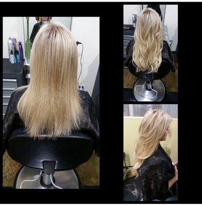 6 week blonde touch up with tape in extensions added